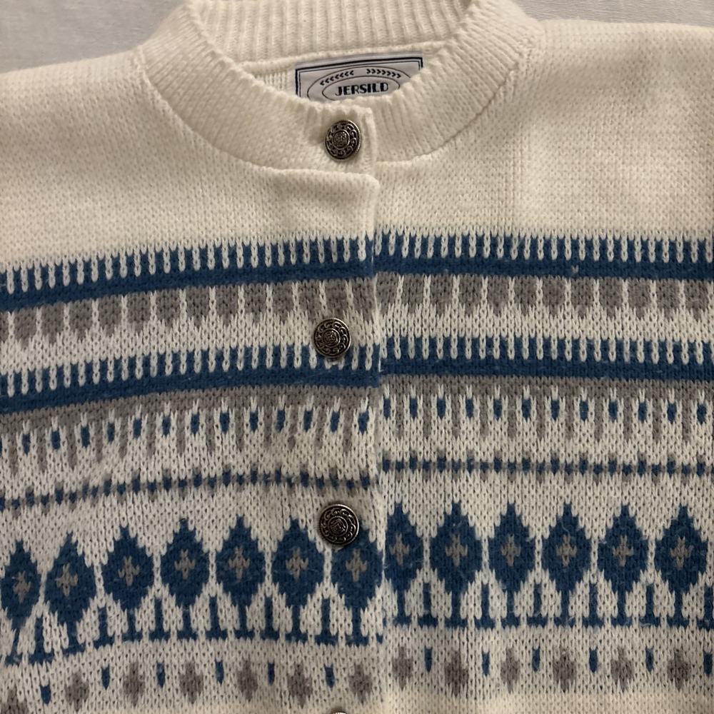 Vtg 60s 70s Jersild Cardigan Womens Medium Fair Isle Norwegian Knit Sweater - Picture 5 of 9
